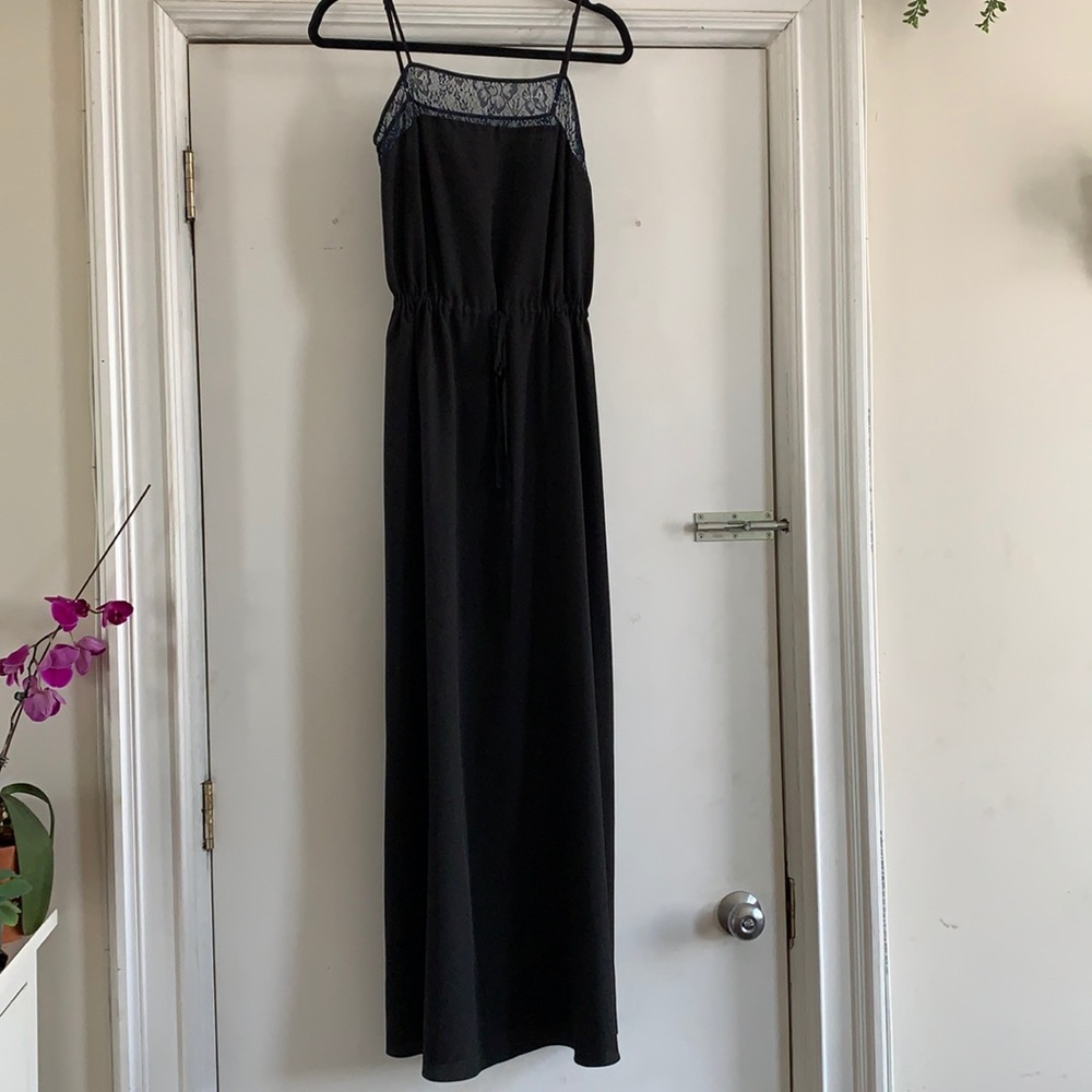 Vasia Black Maxi with Navy Blue Lace Detail